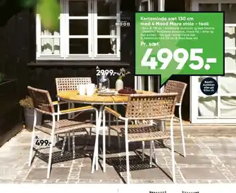 Bilka Kerteminde sæt 130 cm med 4 Mood Maze stole - teak tilbud