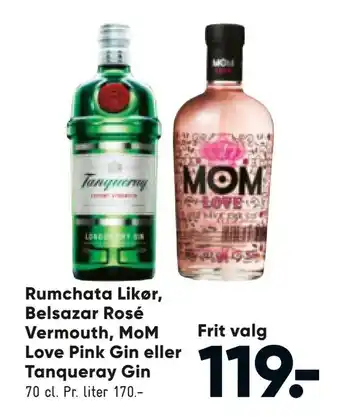 Bilka Rumchata Likør, Belsazar Rosé Vermouth, MoM Love Pink Gin eller Tanqueray Gin tilbud