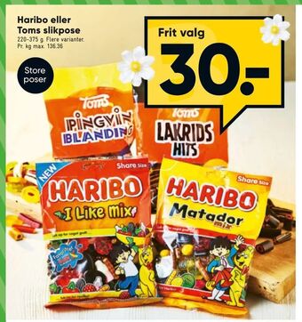Bilka Haribo eller Toms slikpose tilbud