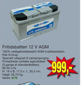 Harald Nyborg Fritidsbatteri 12 V AGM tilbud