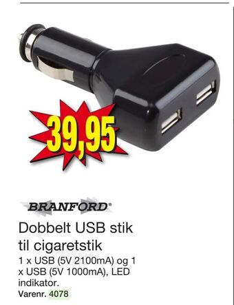 Harald Nyborg Dobbelt USB stik til cigaretstik tilbud
