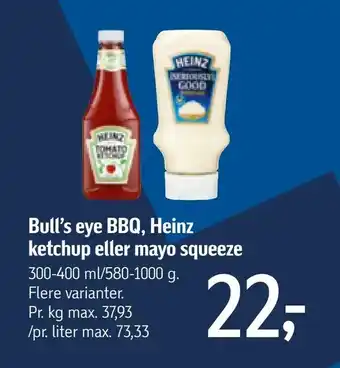 Føtex Bull's eye BBQ, Heinz ketchup eller mayo squeeze tilbud