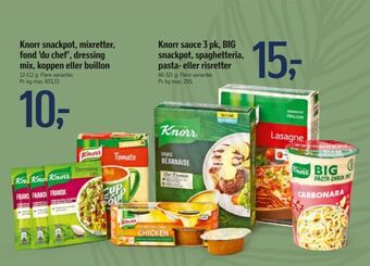 Føtex Knorr sauce 3 pk, BIG snackpot, spaghetteria, pasta- eller risretter tilbud