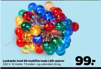 Lyskæde med 50 multifarvede LED-pærer
