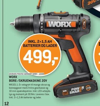 XL-BYG WORX BORE-/SKRUEMASKINE 20V tilbud