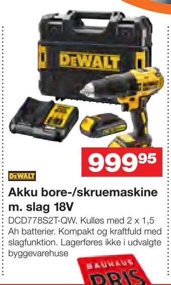 Bauhaus Akku bore-/skruemaskine m. slag 18V tilbud