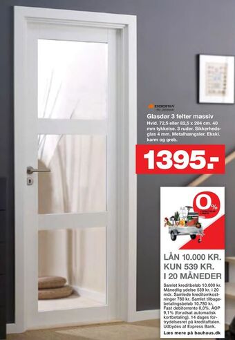Bauhaus Glasdør 3 felter massiv tilbud
