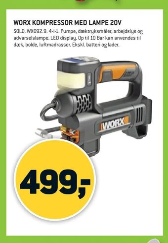 XL-BYG Worx kompressor med lampe 20v tilbud