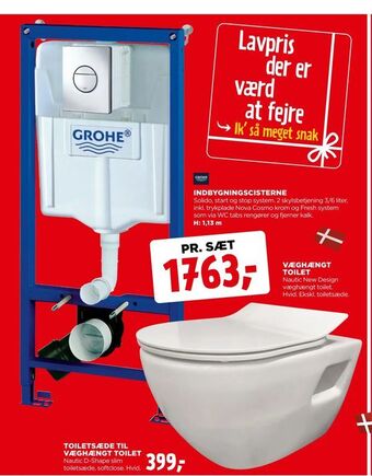 jem & fix Indbygningscisterne + væghængt toilet tilbud