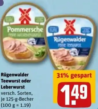 REWE DE Rügenwalder Teewurst Oder Leberwurst 125g tilbud