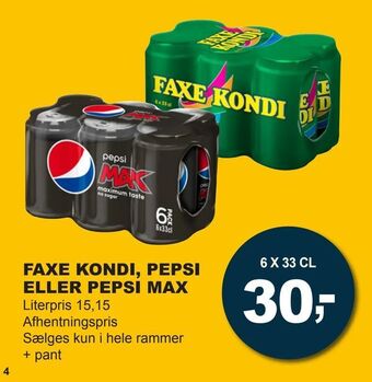 Let-Køb Faxe kondi, pepsi eller pepsi max tilbud