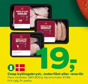 Coop 365 Coop kyllingebryst, -inderfilet eller -overlår tilbud