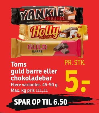 SPAR Toms guld barre eller chokoladebar tilbud
