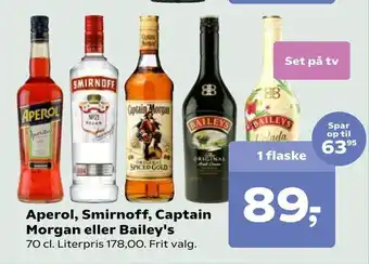 Dagli'Brugsen Aperol, Smirnoff, Captain Morgan eller Bailey's tilbud