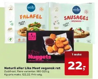 Kvickly Naturli eller Like Meat vegansk ret tilbud