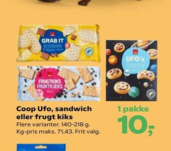 Kvickly Coop Ufo, sandwich eller frugt kiks tilbud