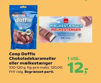 Kvickly Coop Doffie Chokoladekarameller eller mælkestænger tilbud