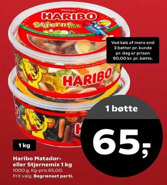 Kvickly Haribo Matador eller Stjernemix 1 kg tilbud