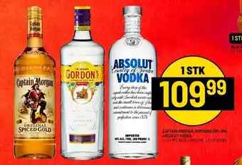 Priss Captain morgan, gordons dry gin, absolut vodka tilbud
