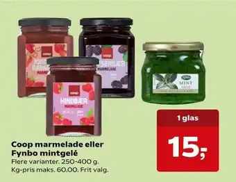 SuperBrugsen Coop marmelade eller Fynbo mintgelé tilbud