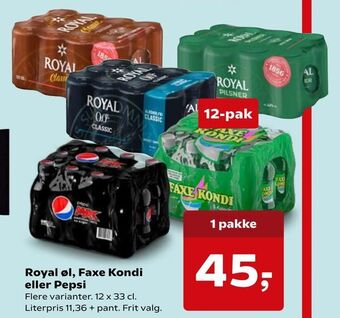 SuperBrugsen Royal øl, Faxe Kondi eller Pepsi tilbud