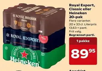 SuperBrugsen Royal Export, Classic eller Heineken 20-pak tilbud