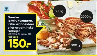 Bilka Danske jomfruhummere, irske krabbekløer eller argentinske rødrejer tilbud