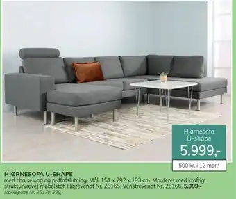 Daells Bolighus Hjørnesofa u-shape tilbud