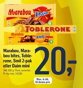 Føtex Marabou, Mara bou bites, Toble rone, Smil 2-pak eller Daim mini tilbud