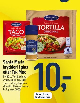 Føtex Santa Maria krydderi i glas eller Tex Mex tilbud