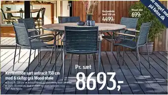 Føtex Kerteminde sæt antracit 150 cm med 6 skifer grå Mood stole tilbud