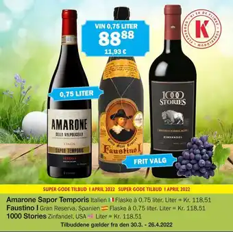 Købmandsgården Amarone Sapor Temporis, Faustino I, 1000 Stories tilbud