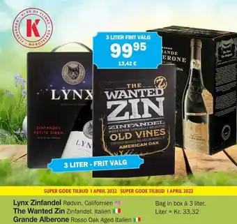 Købmandsgården Lynx Zinfandel The Wanted Zin Grande Alberone tilbud