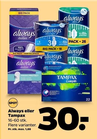 Netto Always eller Tampax tilbud