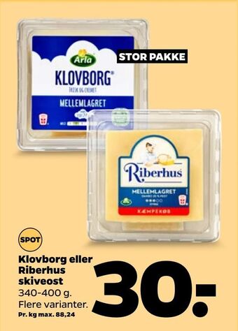 Netto Klovborg eller Riberhus skiveost tilbud