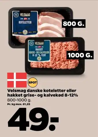 Netto Velsmag danske koteletter eller hakket grise- og kalvekød 8-12% tilbud