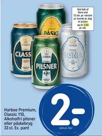 REMA 1000 Harboe Premium, Classic 110,00 Alkoholfri pilsner eller påskebryg tilbud