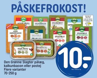 REMA 1000 Den Grønne Slagter pålæg, kalkunbacon eller postej tilbud