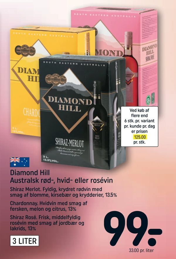Diamond Hill Australsk rød, hvid eller rosévin tilbud hos Rema 1000
