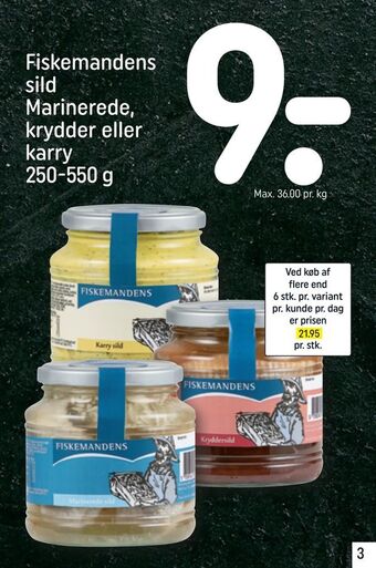 REMA 1000 Fiskemandens sild Marinerede, krydder eller karry tilbud