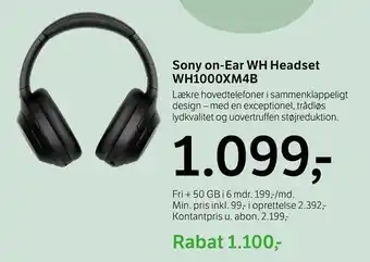 YouSee Sony on-Ear WH Headset WH1000XM4B tilbud