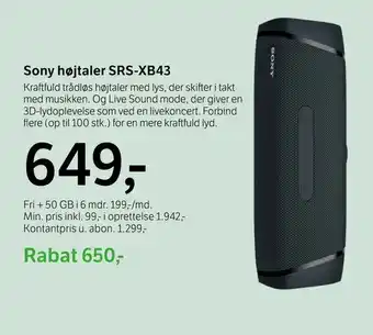 YouSee Sony højtaler SRS-XB43 tilbud