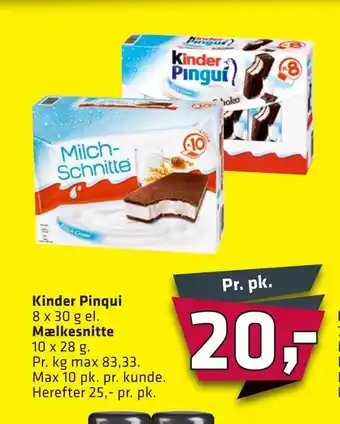 Fleggaard Kinder Pinqui, Mælkesnitte tilbud