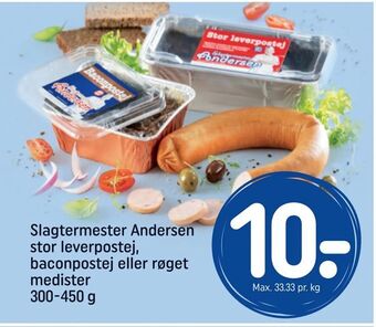 REMA 1000 Slagtermester Andersen stor leverpostej, baconpostej eller røget medister tilbud