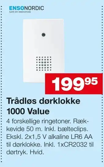 Bauhaus Trådløs dørklokke 1000 Value tilbud