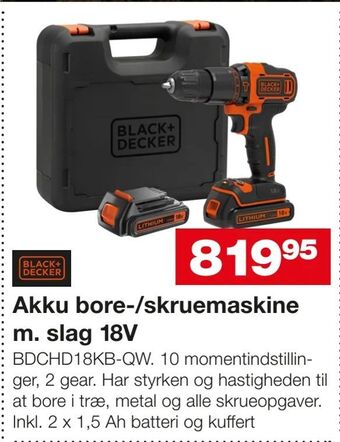 Bauhaus Akku bore-/skruemaskine m. slag 18V tilbud