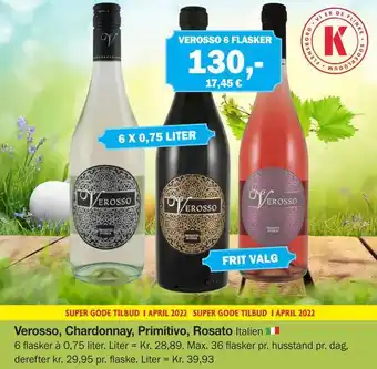 Købmandsgården Verosso, Chardonnay, Primitivo, Rosato Italien tilbud
