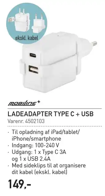 Thansen Ladeadapter type c + usb tilbud