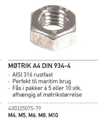 Møtrik a4 din 934-4