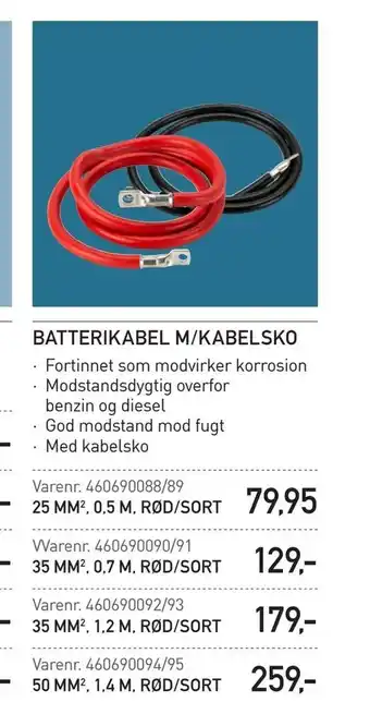 Thansen Batterikabel m/kabelsko tilbud